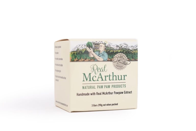 Real McArthur natural paw paw soap, 3 bars 290g, handmade with paw paw extract