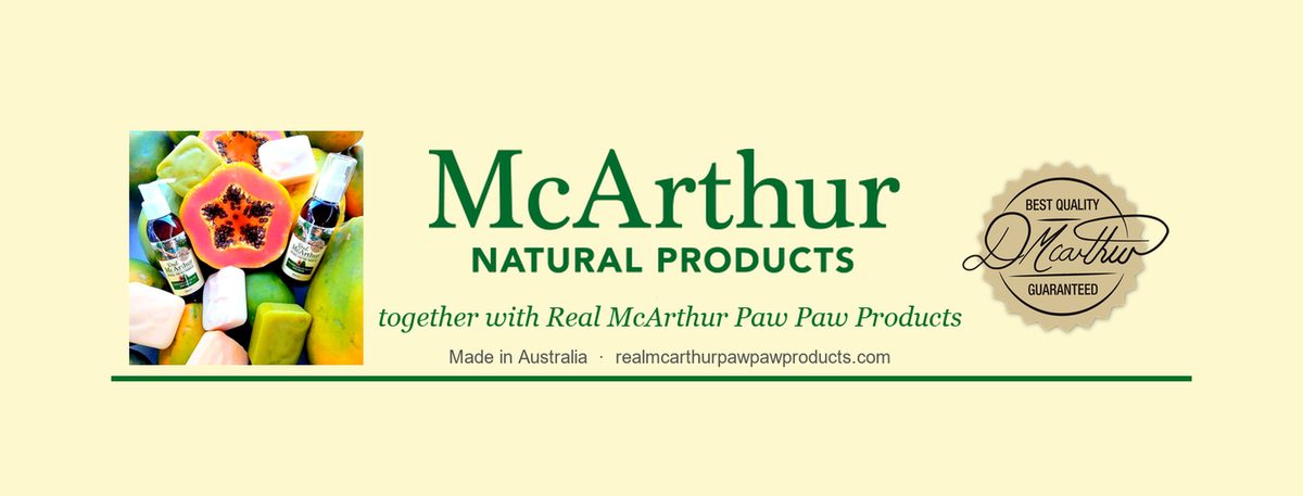 McArthur Natural Products and Real McArthur Paw Paw Products, with Darren McArthur's signature seal